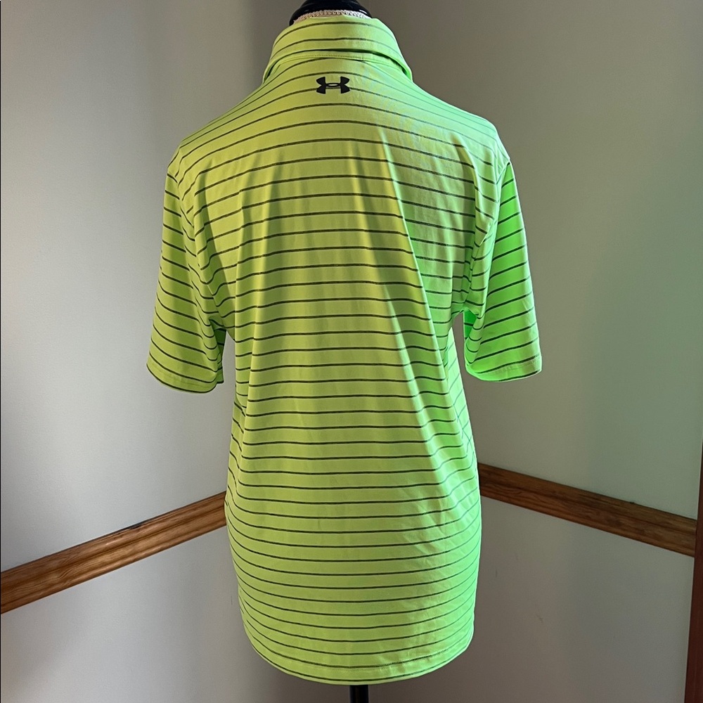 Under Armour Men's Lime Green Striped Playoff Polo Small Golf Athleisure Tennis - Picture 3 of 6